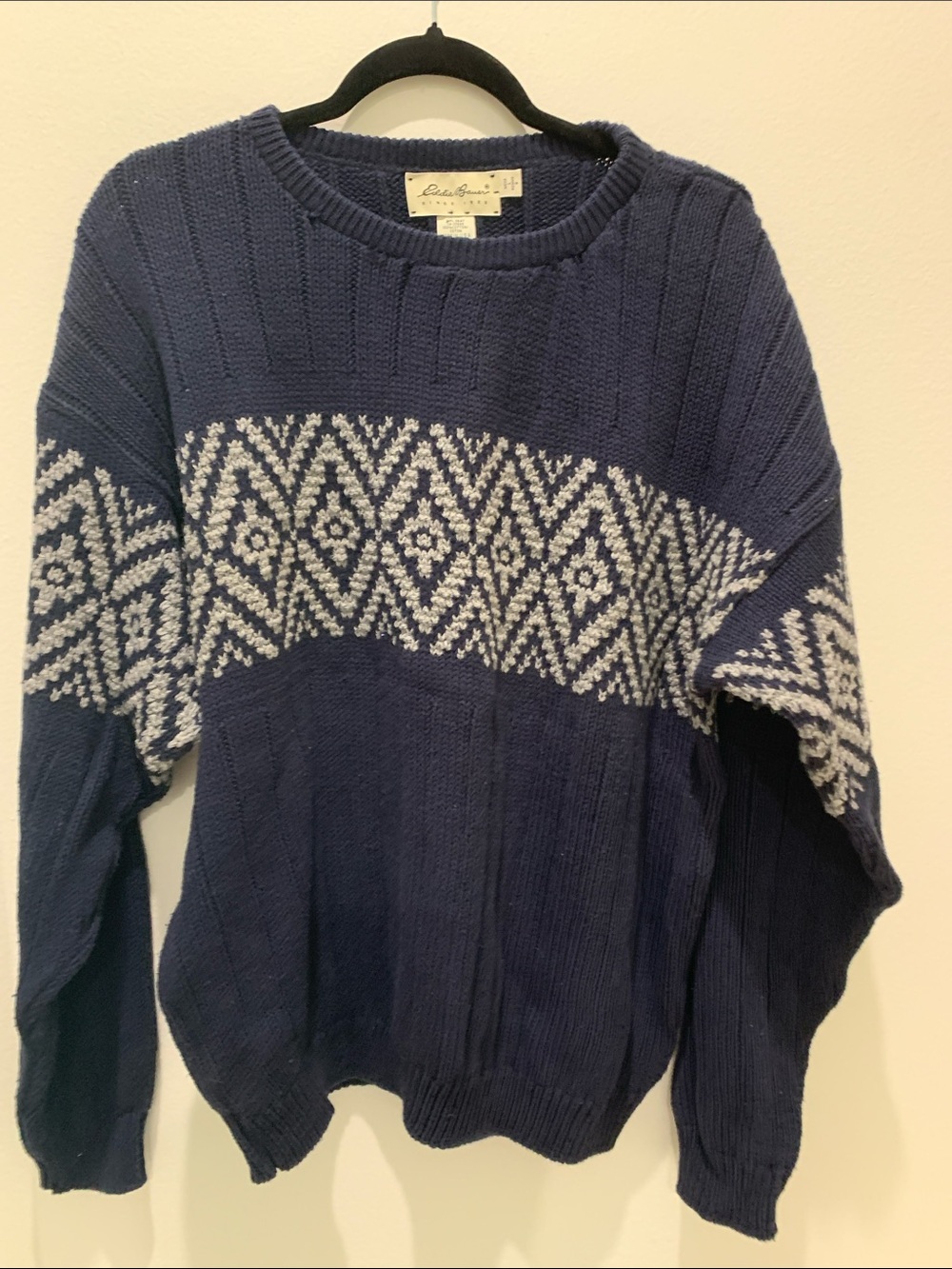 Eddie Bauer Navy Textured Cotton Crewneck Sweater